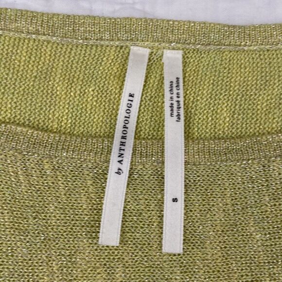 Anthropologie Alicia Green Shimmer Linen Blend Pull Over size Small - Picture 3 of 10